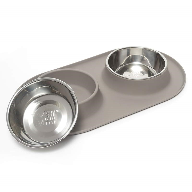 Messy Mutts Dog Double Feeder Grey 3 Cup