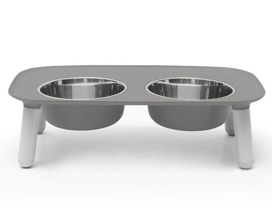 Messy Mutts Dog Double Feeder Elevated Grey