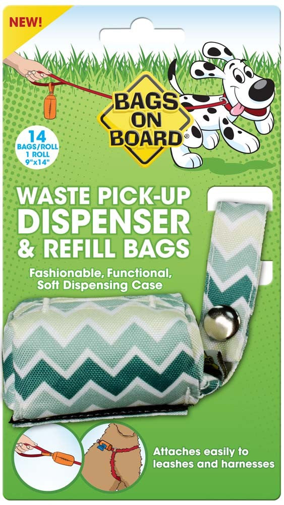 Bags on Board Fashion Waste Pick-up Bag Dispenser Green 1ea/14 Bags, 9 In X 14 in