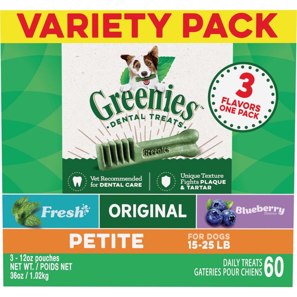 Greenies 3-Flavor Variety Pack Dog Dental Treat Petite 1ea/36 oz, 60 ct