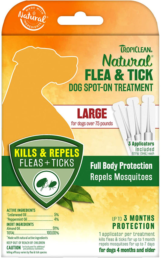 TropiClean Natural Flea & Tick Spot On Treatment for Dogs 1ea/0.68 fl oz, 4 ct