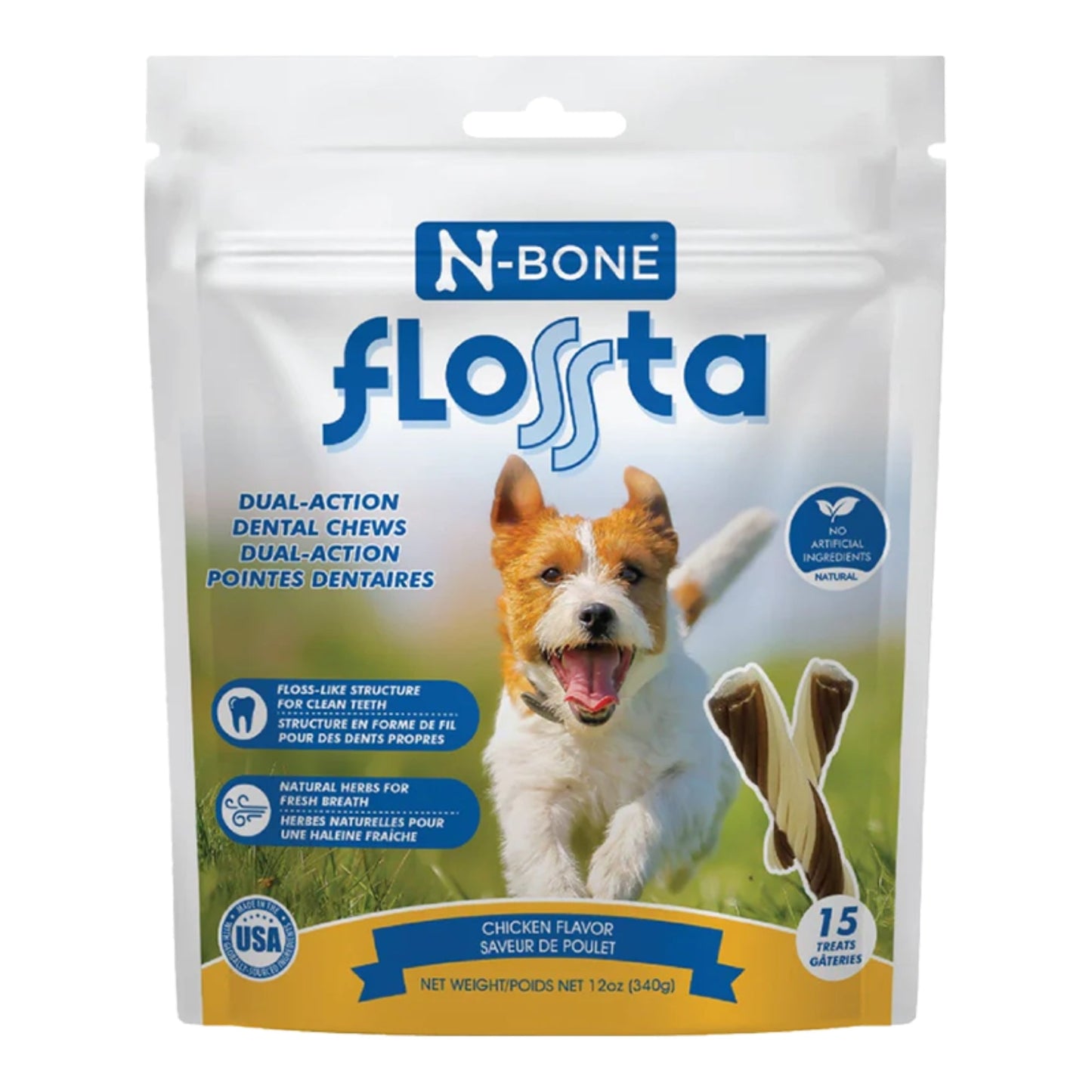 N-Bone Dog Flossta Dental Chews Chicken 15 Pack 12oz.