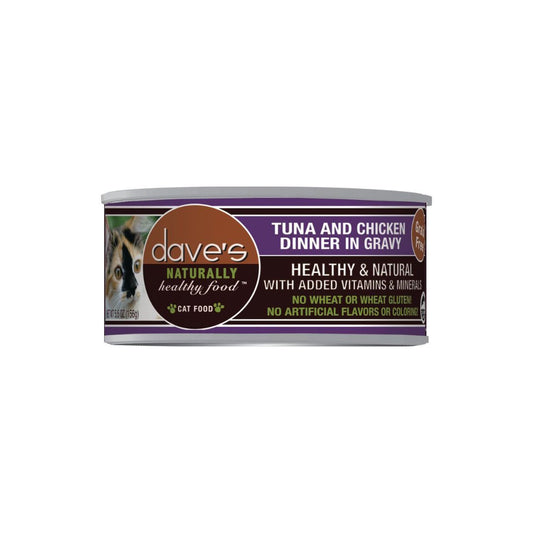 Daves Naturally Healthy Cat Food  Tuna and Chicken Dinner In Gravy 5.5Oz (Case of 24)