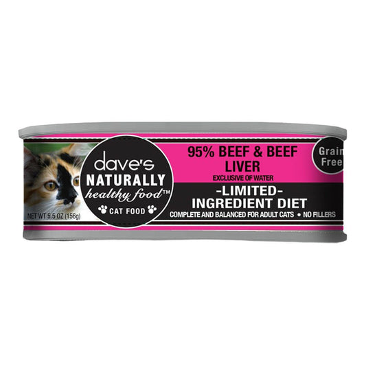 Dave's Pet Food Cat Grain Free Naturally Healthy 95% Beef 5.5oz. (Case of 24)