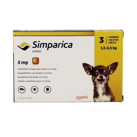 Simparica Chewables Flea & Tick Oral Treatment for Dogs Weighing 1.3-2.5 Kg (03-06 Lbs)