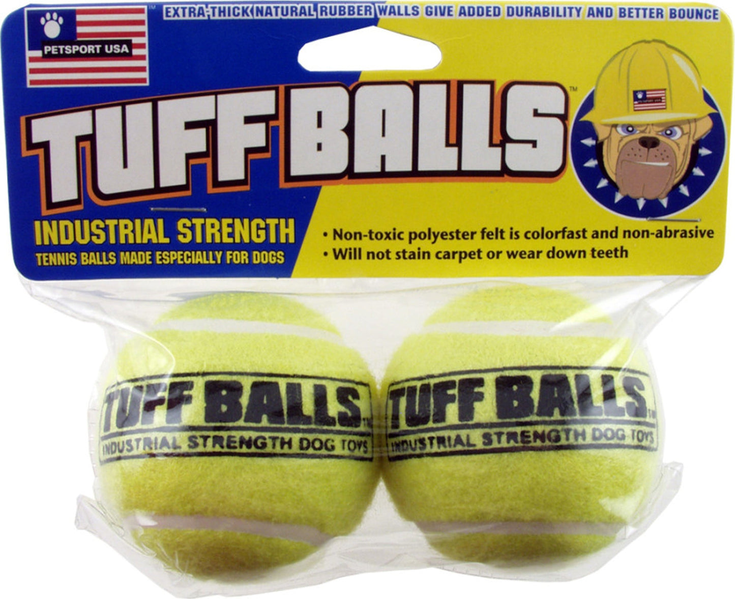 Petsport USA Tuff Ball Dog toy Yellow 1ea/2 pk, 2.5 in