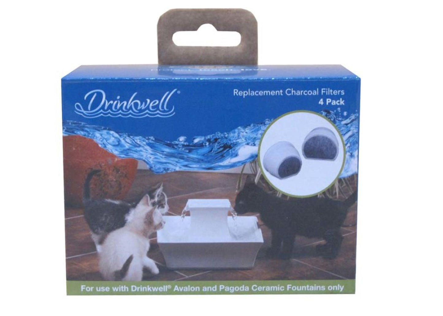 Drinkwell Single Cell Charcoal Replacement Filters for Avalon & Pagoda Ceramic Fountains White 1ea/4 pk