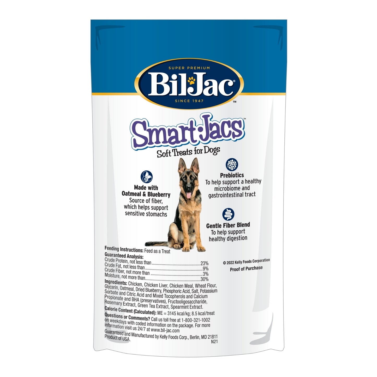 Bil-Jac Smart Jacs Digestive Support Dog Treats Oatmeal/Blueberry 4oz. (Case of 10)