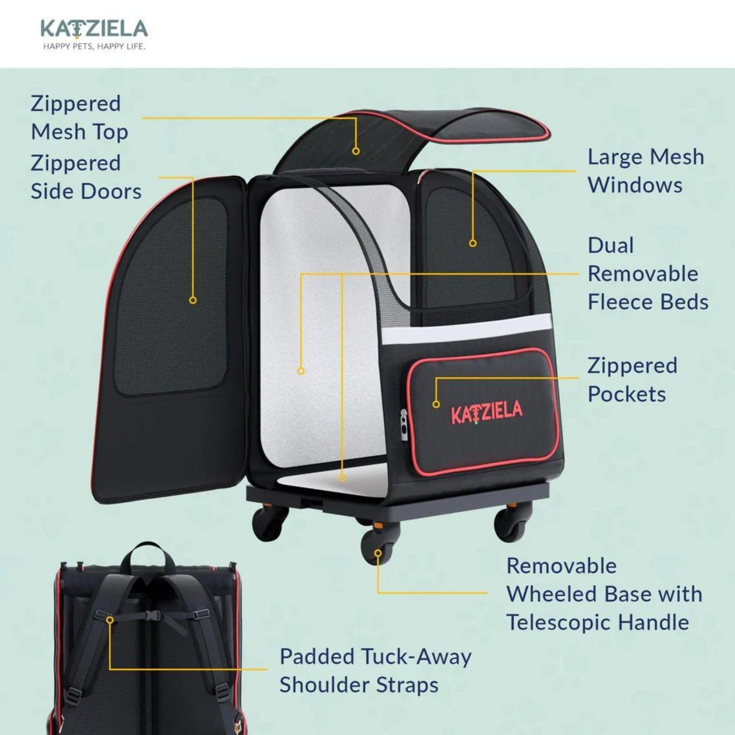 Katziela Hybrid Adventurer Backpack Wheels Black/Red