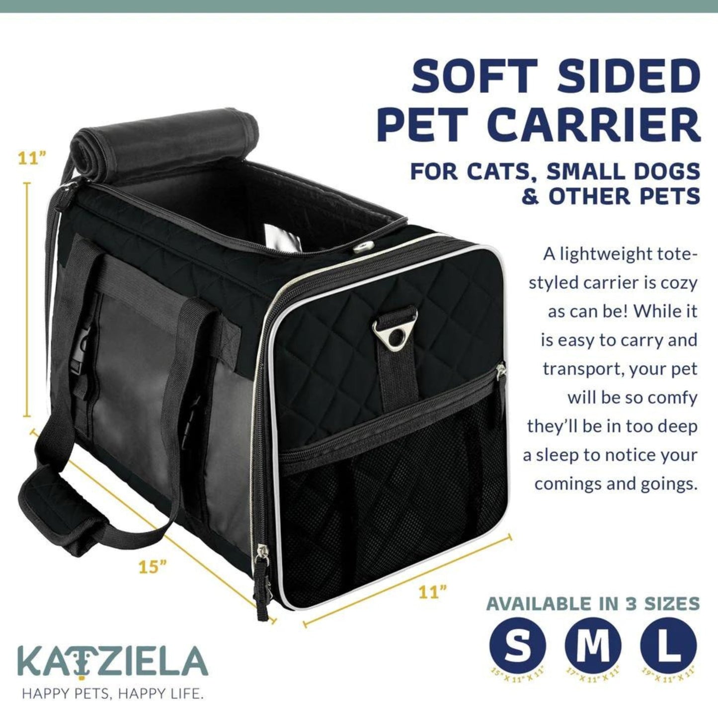 Katziela Quilted Companion Carrier Black Medium