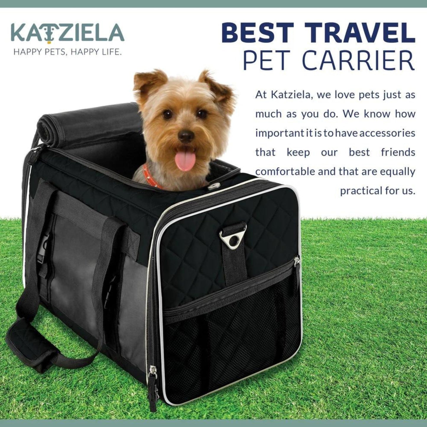 Katziela Quilted Companion Carrier Black Medium