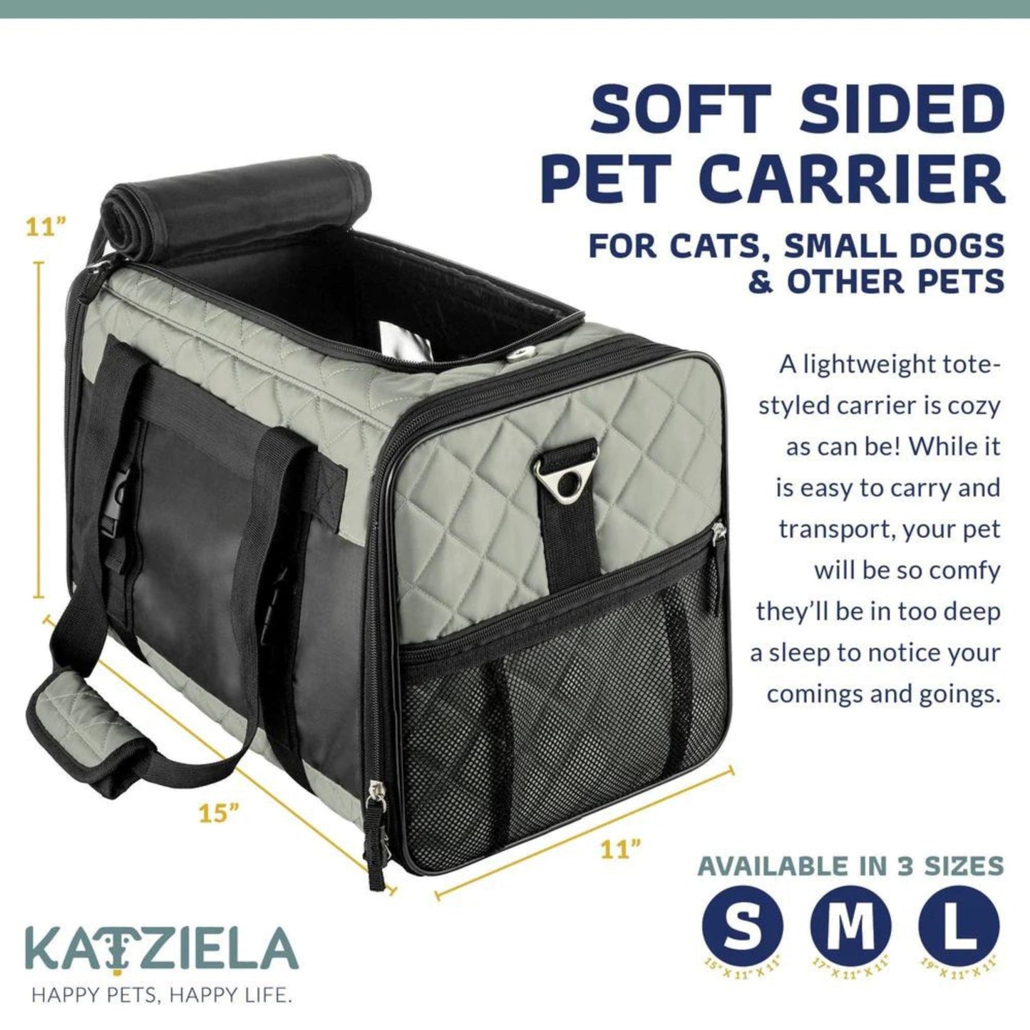 Katziela Quilted Companion Carrier Gray Large