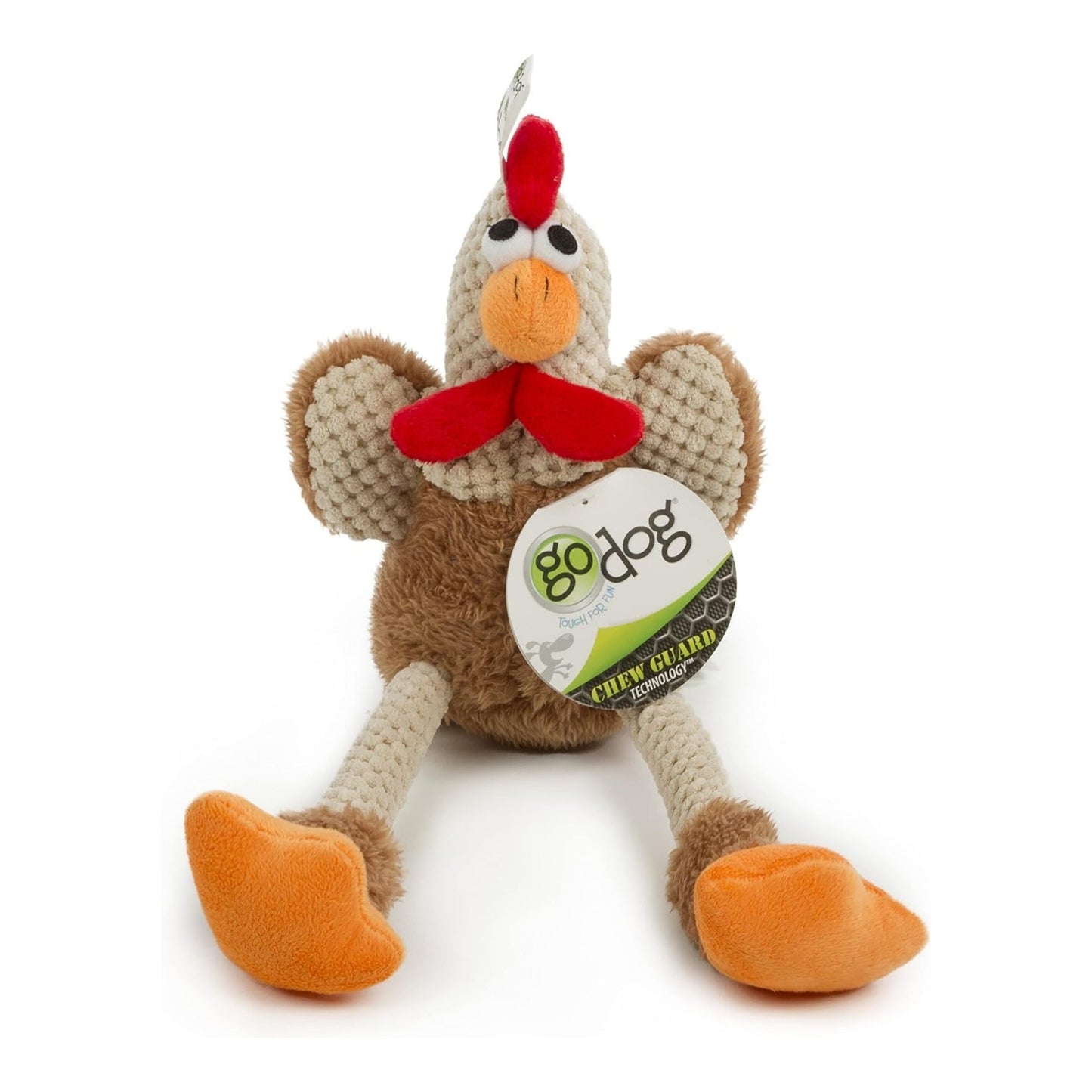 Godog Checkers Skinny Rooster Dog Toy Brown Small