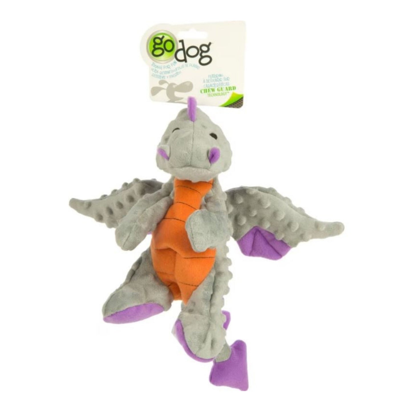 Godog Dragons Durable Plush Squeaker Dog Toy Gray Large