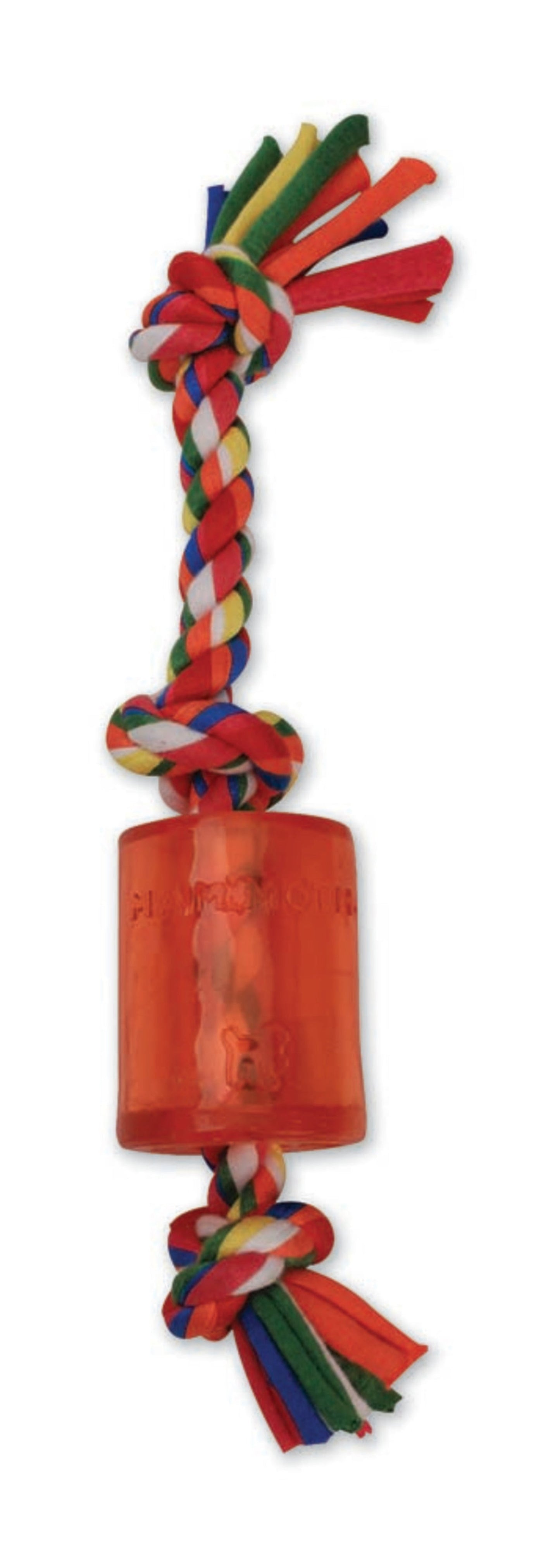 Mammoth Pet Products Cloth Rope Dog Toy 3 Knot Tug with TPR Squeaker Multi-Color 1ea/10 in, SM