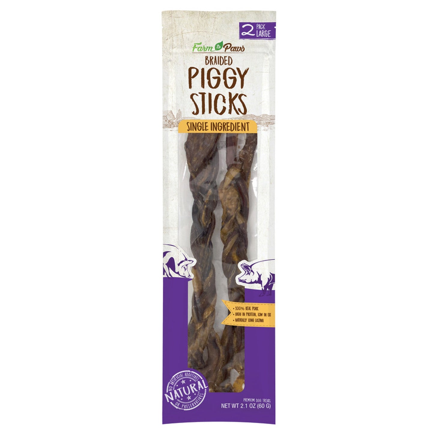 Cadet Farm to Paws Braided Piggy Sticks - Natural Dog Treats 1ea/Large, 2 ct