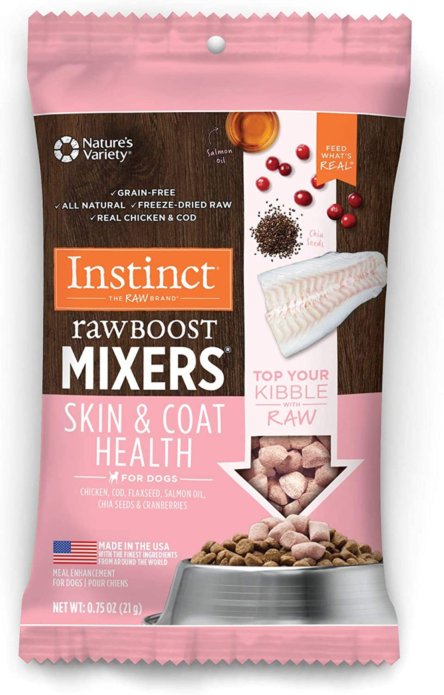 Natures Variety Raw Boost Mix Dog Skin Coat Health 0.75oz./4Bx Instinct Freeze Dried