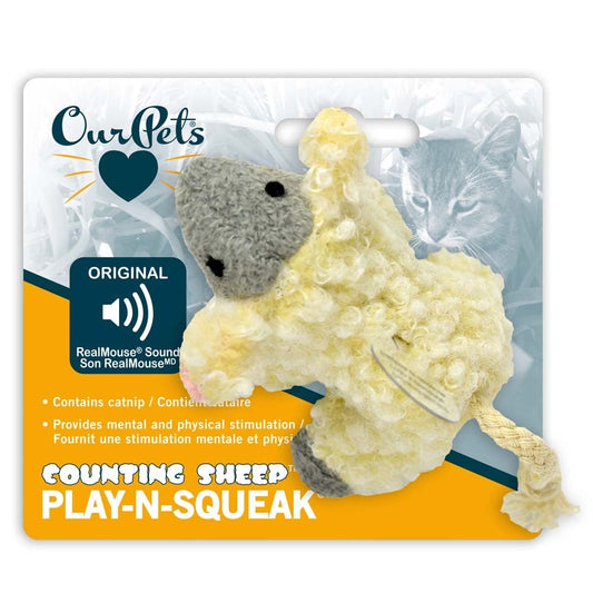 OurPets Play N Squeak Counting Sheep Catnip Toy Yellow, Grey 1ea