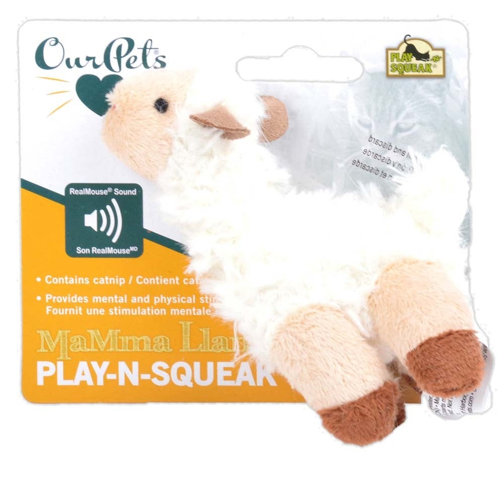 OurPets Play N Squeak llama Catnip Toy White, Brown 1ea