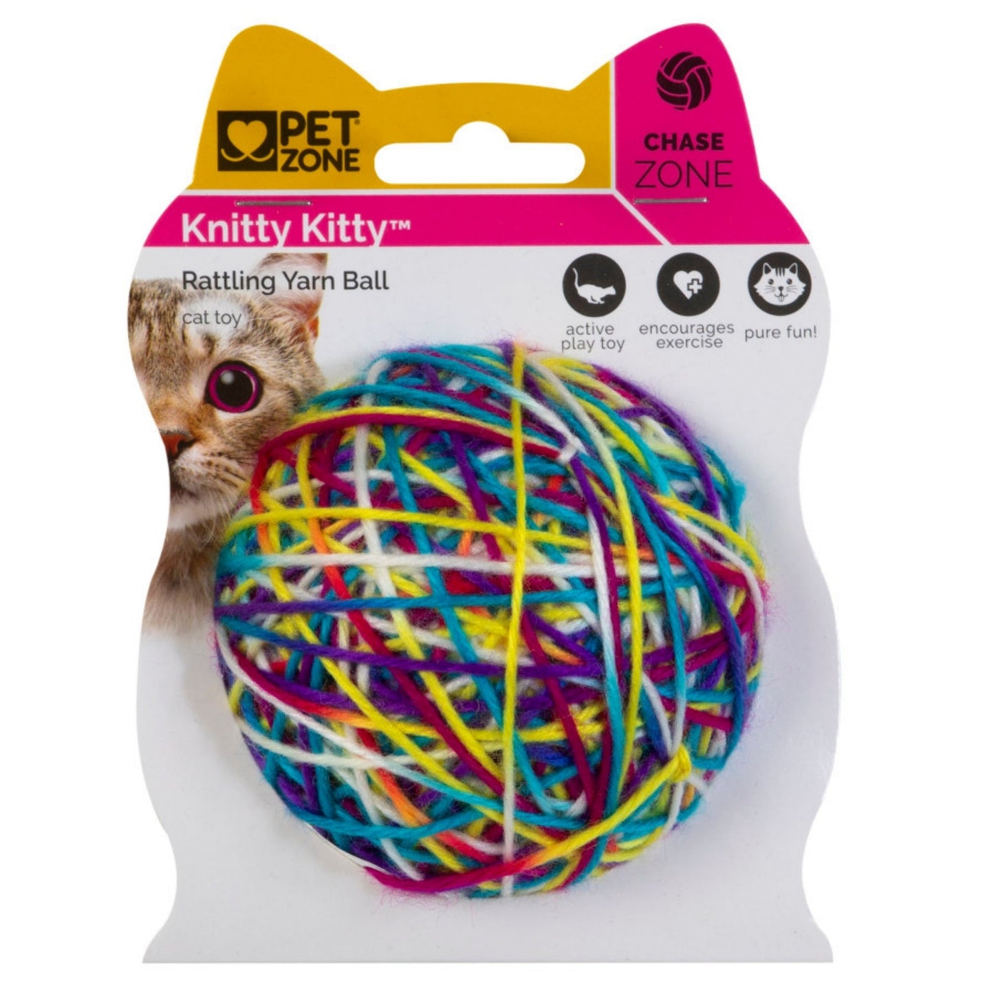 Pet Zone Products Knitty Kitty Rattle Yarn Ball Cat Toy SM  (2 pack)