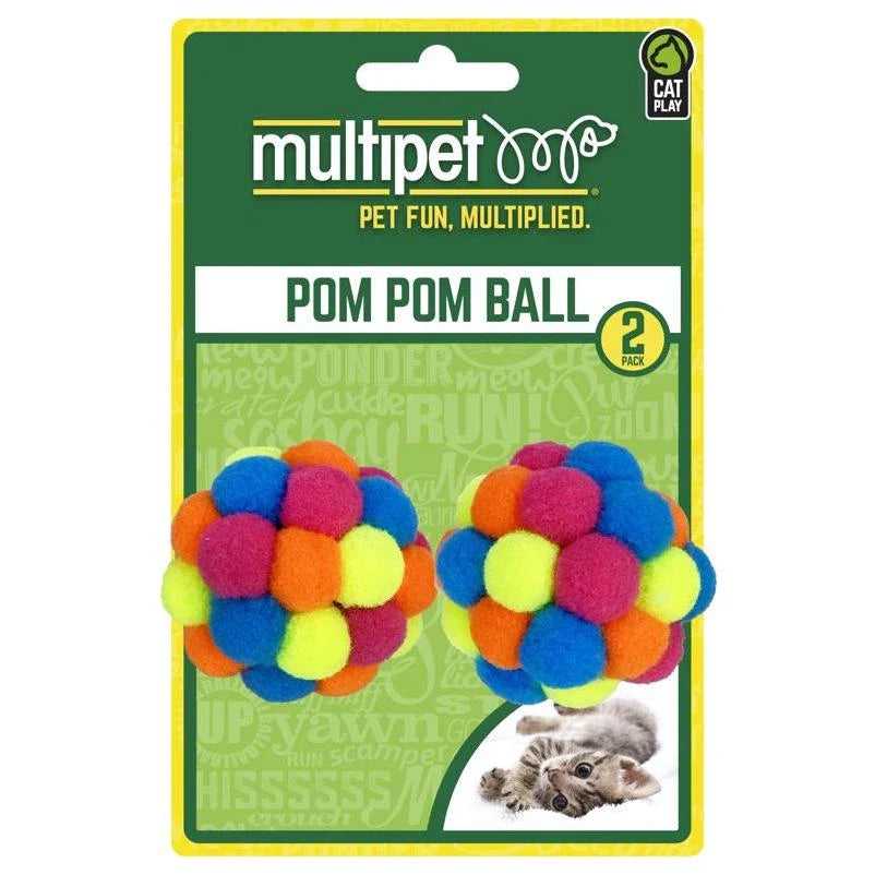 Multipet Pom Pom Ball Cat Toy 2pk Assorted