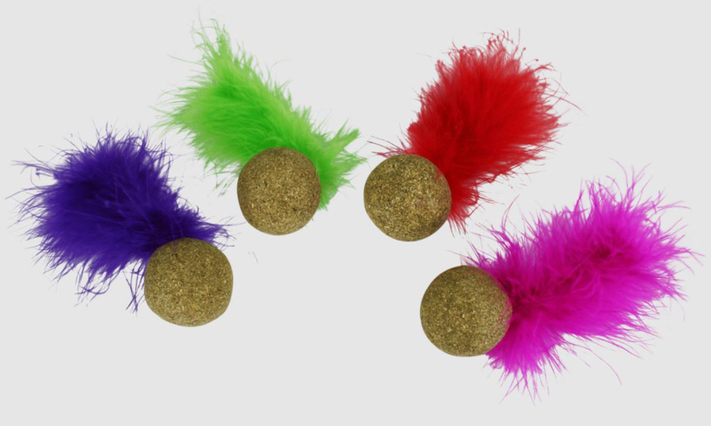 Multipet Compressed Catnip Ball with Feather Cat Toy Assorted 5 in