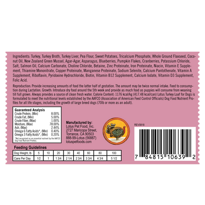 Lotus Dog Grain Free Loaf Turkey 12.5oz. (Case of 12)