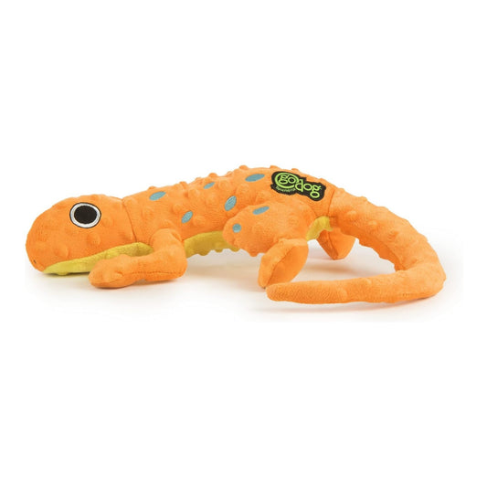 Godog Amphibianz Gecko Durable Plush Squeaker Dog Orange Large