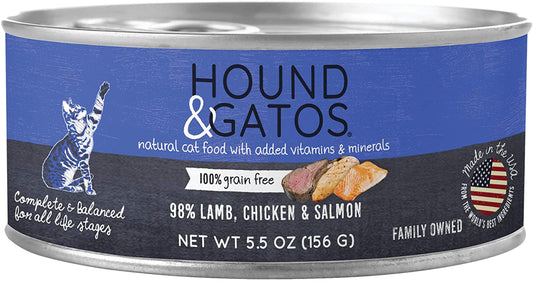 Hound and Gatos Cat Grain Free Lamb; Chicken and Salmon 5.5oz (Case of 24)