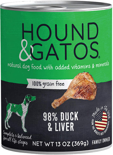 Hound and Gatos Dog Grain Free Duck and Liver 13oz. (Case of 12)