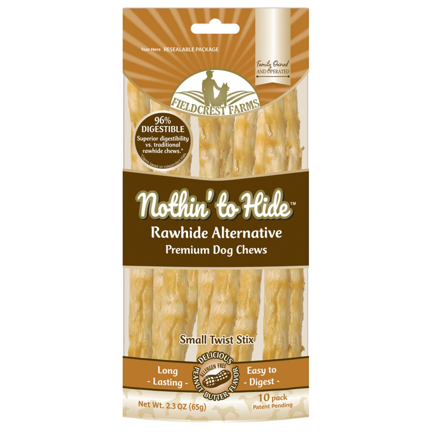 Fieldcrest Farms Nothin' to Hide Peanut Butter Twist Sticks Dog Treat Peanut Butter 1ea/10 pk