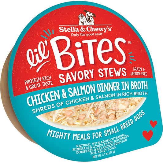 Stella and Chewys Dog Lil Bites Savory Stew Chicken and Salmon 2.7oz. (Case of 12)