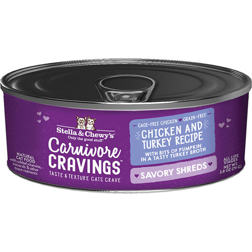 Stella and Chewys Cat Carnivore Cravings Shred Chicken and Turkey 2.8oz. (Case of 24)