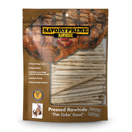 Savory Prime Pressed Rawhide Twist Sticks White 1ea/5 in, 100 pk