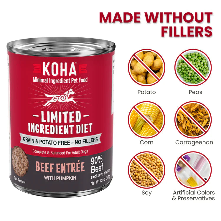 Koha Dog Limited Ingredient Grain Free 90% Beef 13oz. (Case of 12)