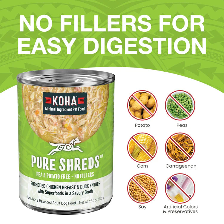 Koha Dog Grain Free Shredded Chicken And Duck 12.5oz. (Case of 12)