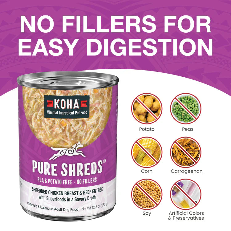 Koha Dog Grain Free Shredded Chicken And Beef 12.5oz. (Case of 12)