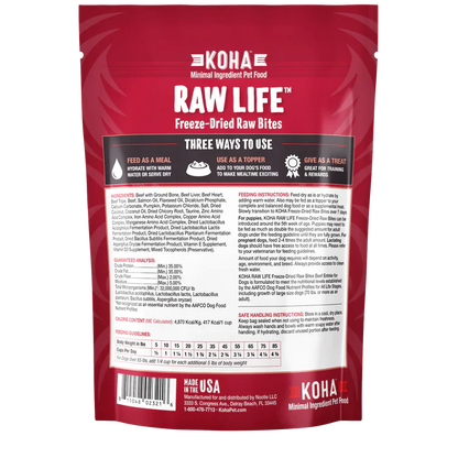 Koha Dog Grain Free Raw Freeze Dried Bites Beef 14oz.