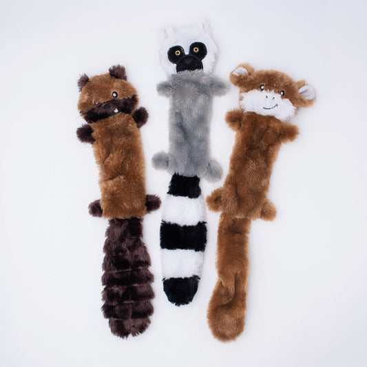 ZippyPaws Skinny Peltz Dog Toy Chipmunk, Lemur, Monkey 1ea/LG, 3 pk