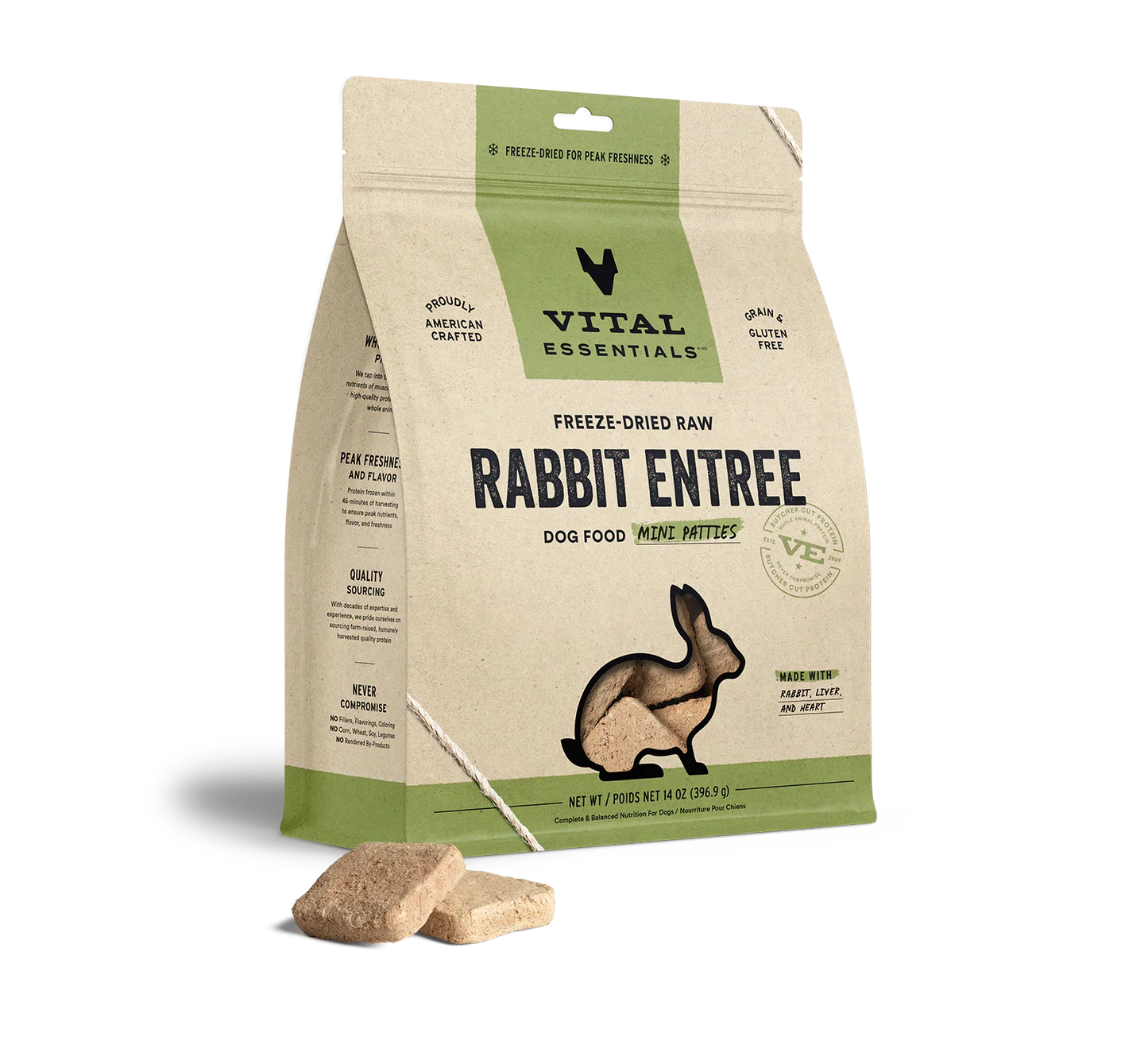 Vital Essentials Dog Freeze-Dried Mini Patties Rabbit 14oz.