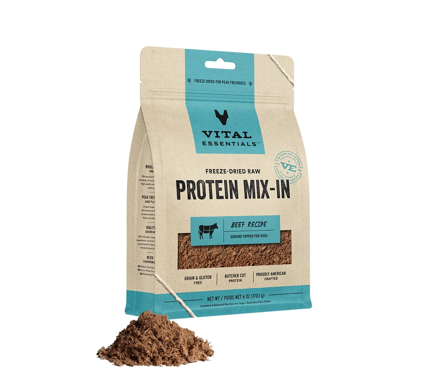 Vital Essentials Dog Freeze Dried Topper Ground Beef 6oz.