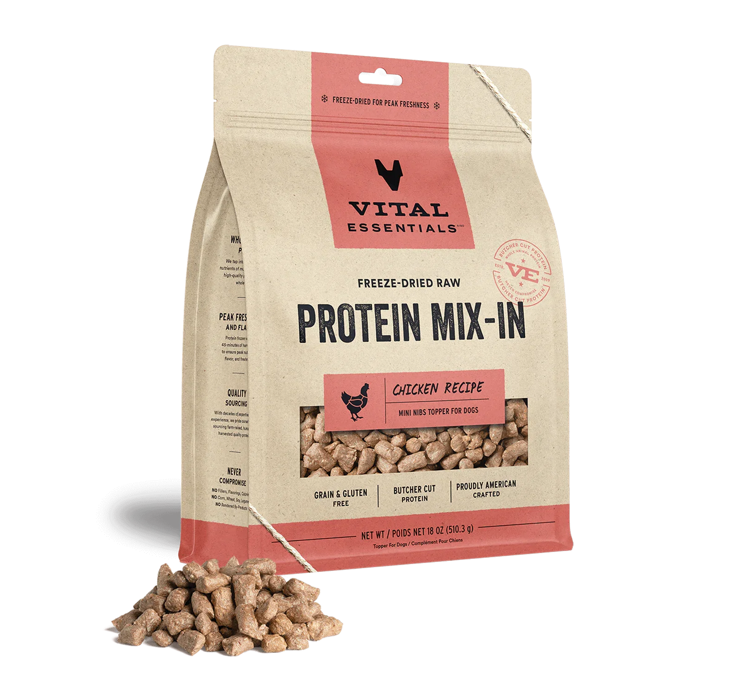 Vital Essentials Dog Freeze Dried Topper Chicken 18oz.