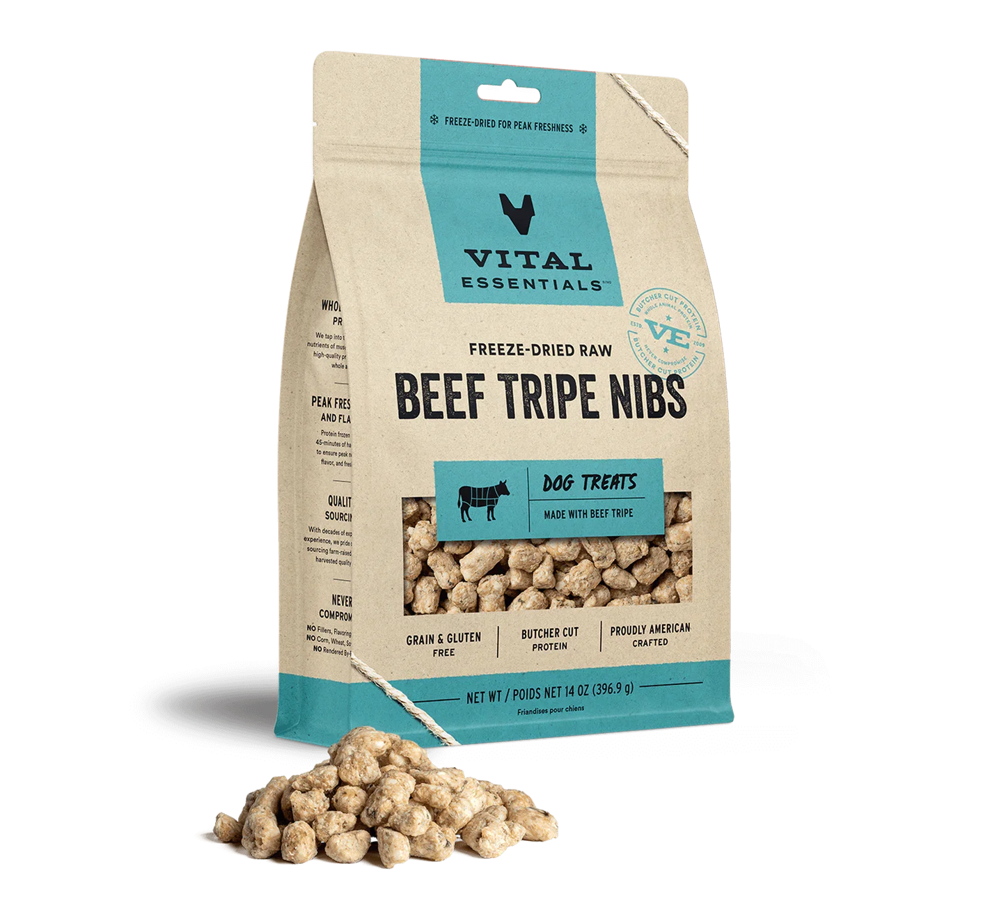 Vital Essentials Dog Freeze Dried Nibs Beef Tripe 14oz.