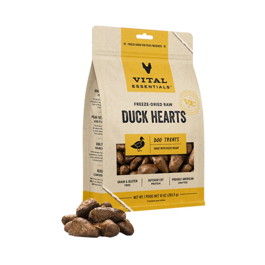 Vital Essentials Dog Freeze Dried Treat Duck Hearts 10oz.