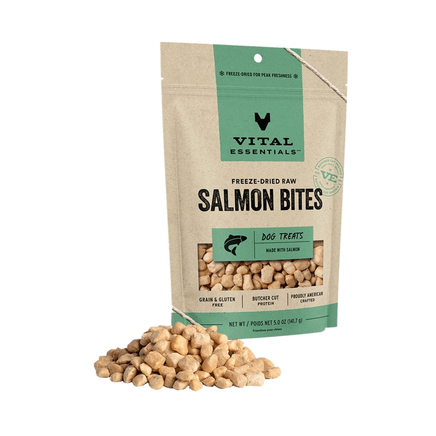 Vital Essentials Dog Freeze Dried Treat Salmon Bites 5oz.