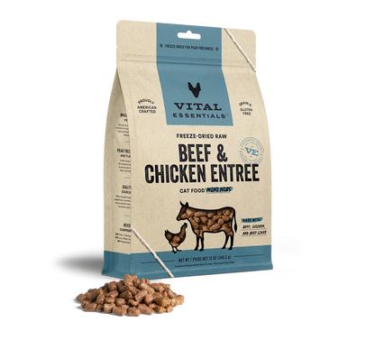 Vital Essentials Cat Freeze Dried Mini Nibs Beef Chicken 12oz.