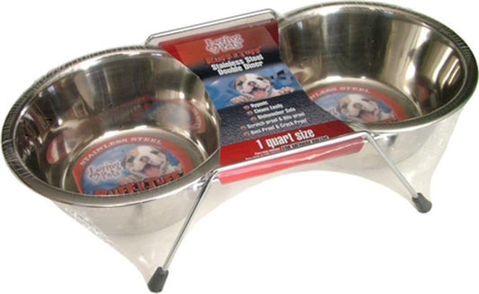 Loving Pets Stainless Steel Double Dog Diner Wrapped Silver 1ea/2 qt