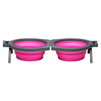 Loving Pets Travel Double Diner Dog Bowl Pink 1ea/SM