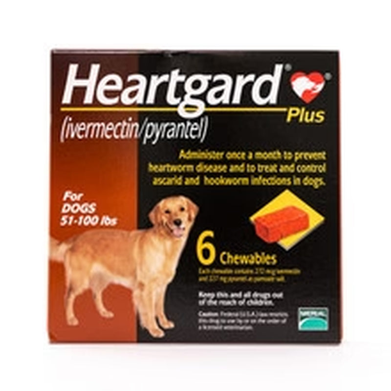 Heartgard plus (Brown) Chewables for Dogs 51-100Lbs(23-45Kg), 6 Pack