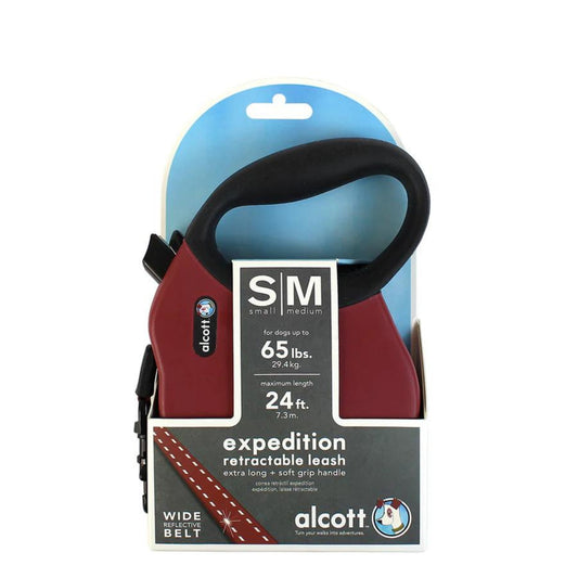 Alcott Expedition Retractable Belt Leash Red Small/Medium-24Ft